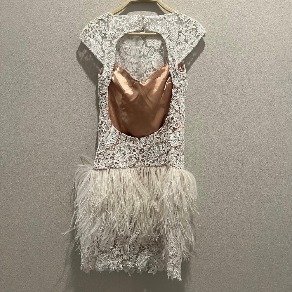 JOVANI White Lace Feather Mini Dress Open Back Pageant Bridal Cocktail Sz 4 - Picture 6 of 12